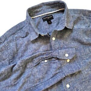 Banana Republic Button Down Shirt Mens M Blue Linen Blend Long Sleeve Classic
